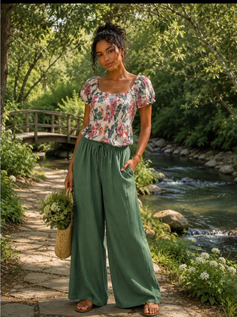 Misa Los Angeles White Floral Smocked Crop Top